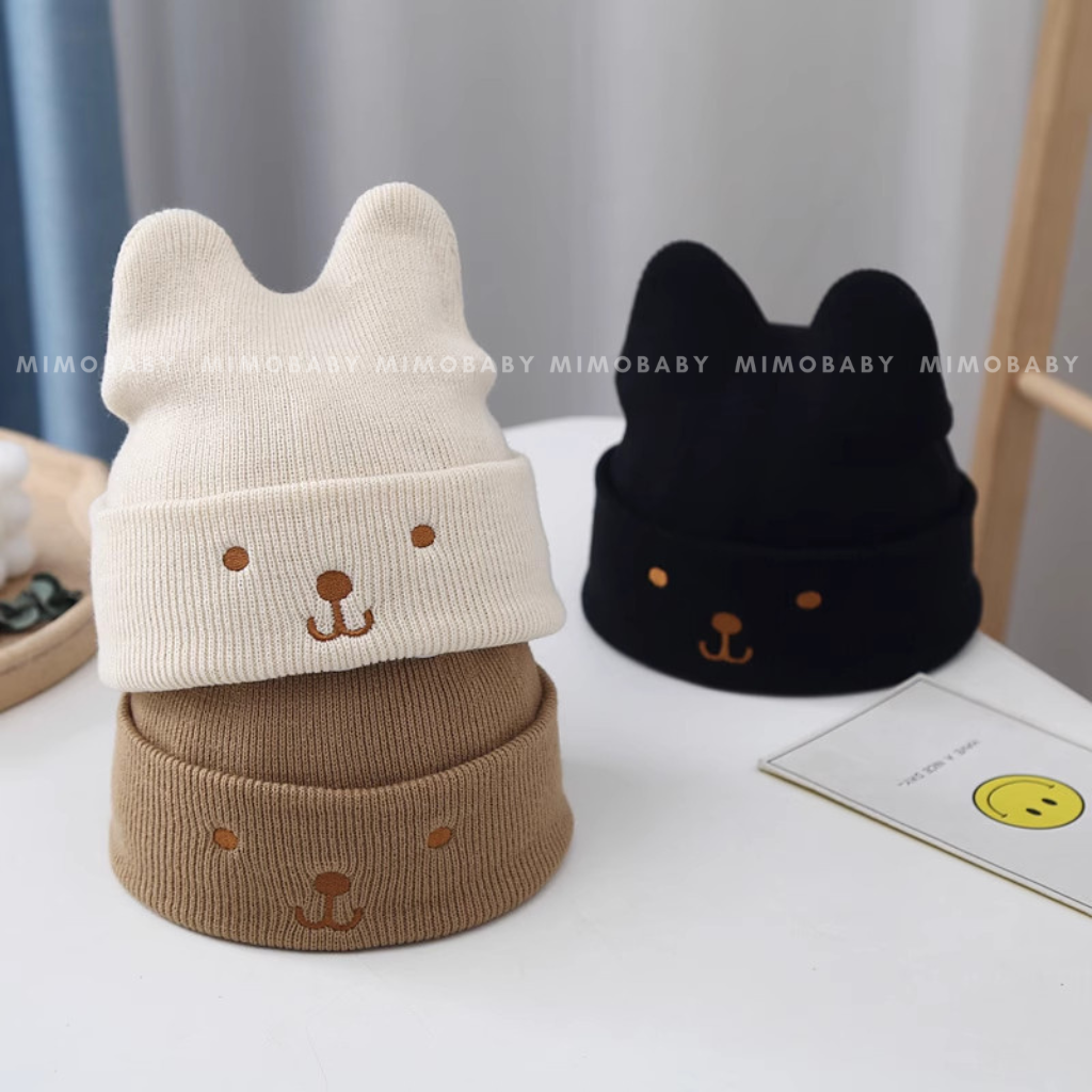 Mũ nón len beanie, mũ len mèo thêu đáng yêu cho bé ML268 Mimo Baby
