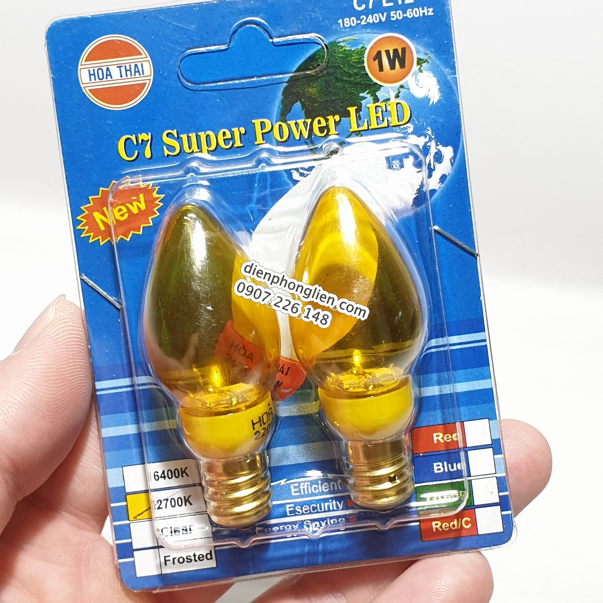 Vỉ 2 Bóng Ớt LED Vàng Bàn Thờ Hoà Thái Loại 1