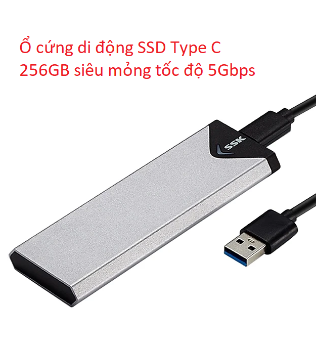 Ổ cứng di động SSD vỏ nhôm SSK Type C 256Gb chuẩn tốc độ cao 5Gbps - vpmax