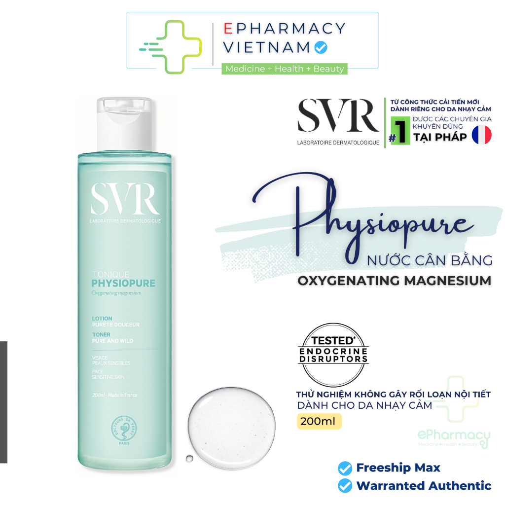 Nước cân bằng làm sạch sâu, dưỡng ẩm, nhẹ dịu cho da nhạy cảm SVR Physiopure Tonique Toner 200ml