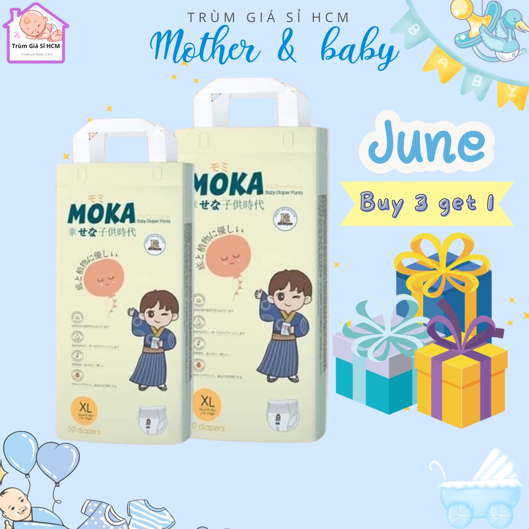 Combo 2 bịch Tã quần Moka - Bỉm quần cao cấp mỏng nhẹ siêu khô thoáng cho trẻ sơ sinh