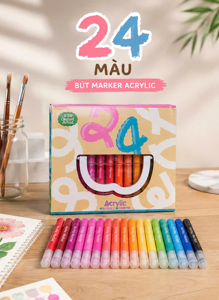 Bộ bút acrylic marker 24/36 màu – viết mượt, màu chuẩn, sáng tạo không giới hạn