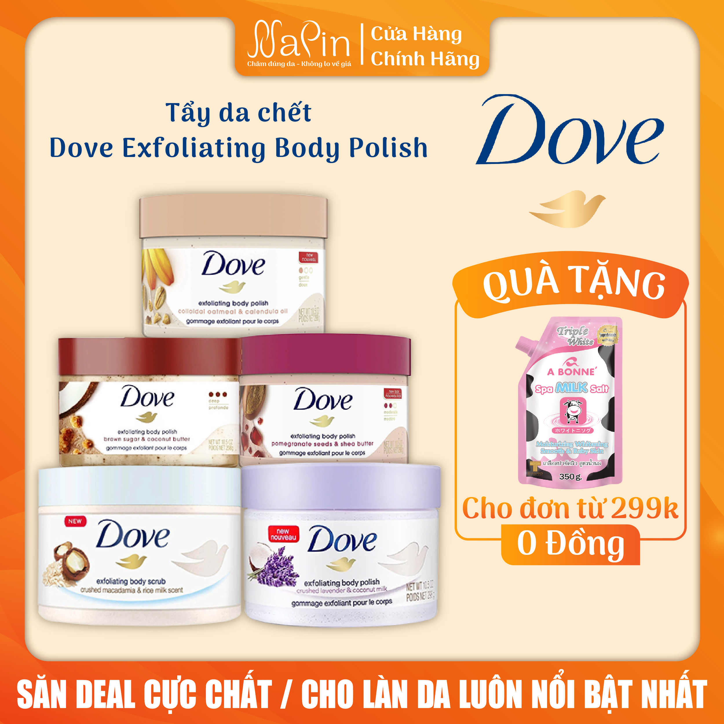 Tẩy Da Chết Toàn Thân DOVE Exfoliating Body Polish 298g Chính Hãng Bản Đức