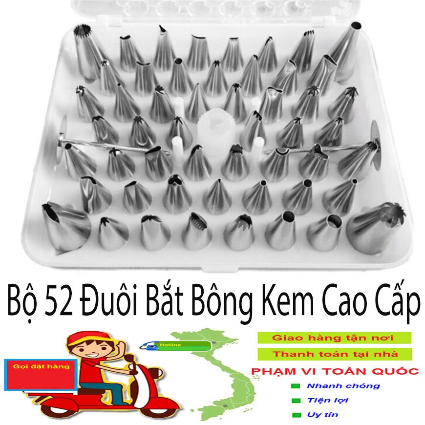 Bộ 52 Đuôi Bắt Bông Kem Bao Gồm 4 Đui Bắt Kem Cỡ Lớn, 48 đui bắt kem cỡ nhỏ, 2 dù bắt kem, 1 chốt giữ đui loại to, Dụng Cụ Làm Bánh Cao Cấp Giúp Bạn Trang Trí Bánh Kem Vô Cùng Dễ Dàng Và Đẹp Mắt, BH UY TÍN TOÀN QUỐC.