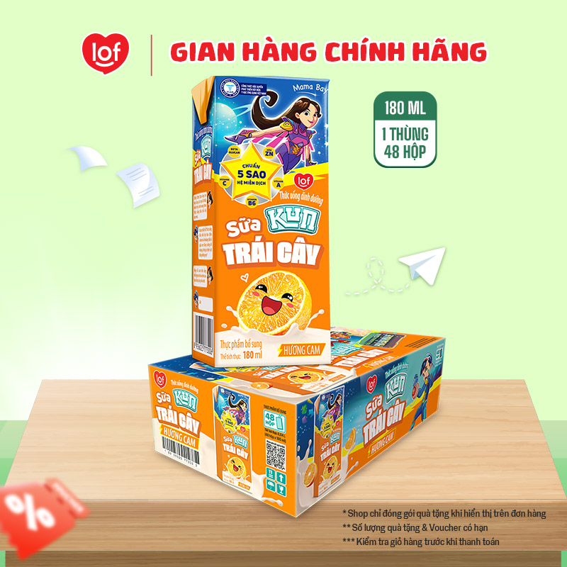 Sữa trái cây KUN vị cam thùng 48 hộp x 180ml