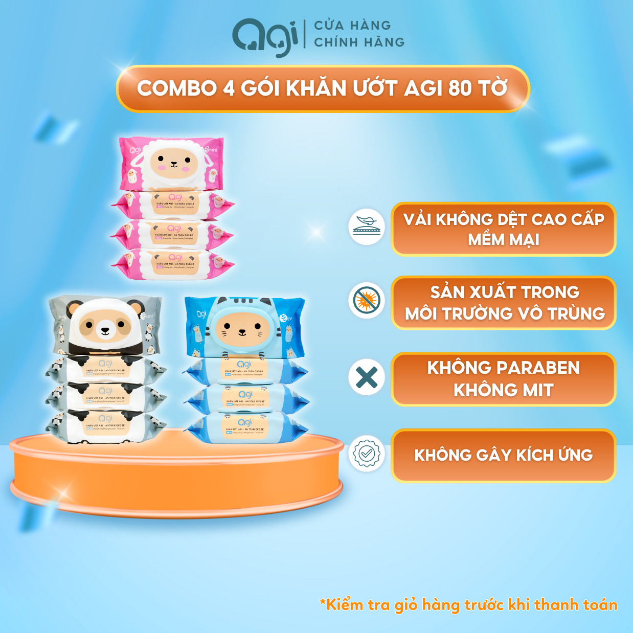 Combo 4 gói khăn giấy ướt Agi 80 tờ