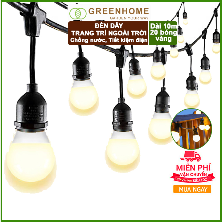 Bộ 10m Đèn dây trang trí ngoài trời-20 bóng chống bụi, chống nước, tiét kiệm điện trang trí sân vườn,Café