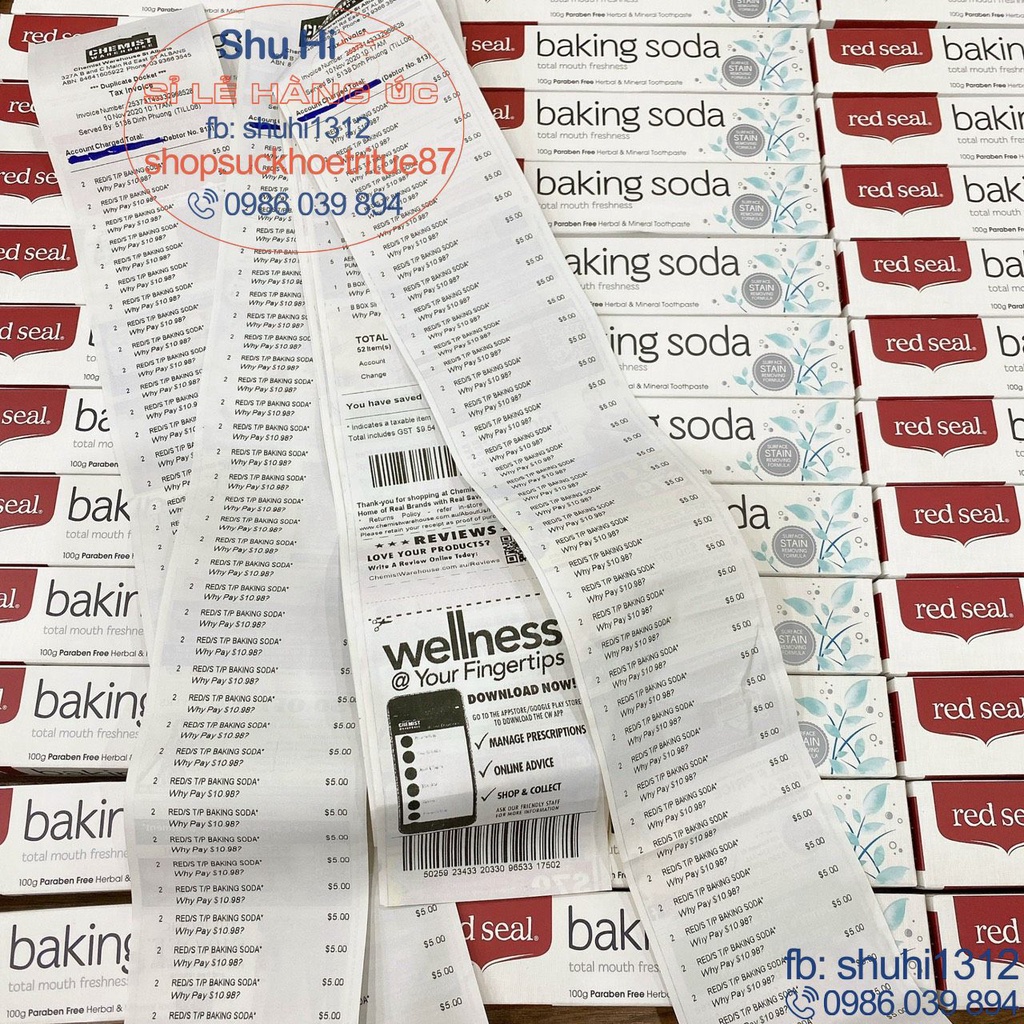 Kem đánh răng tan mọi mảng bám - Red Seal Toothpaste Baking Soda 100g Úc - đủ bill Chemist _chính hãng