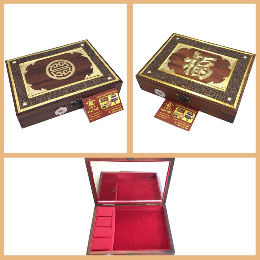 Hộp đựng kiềng cổ,đồ trang sức gỗ cẩm lai cao cấp đẹp