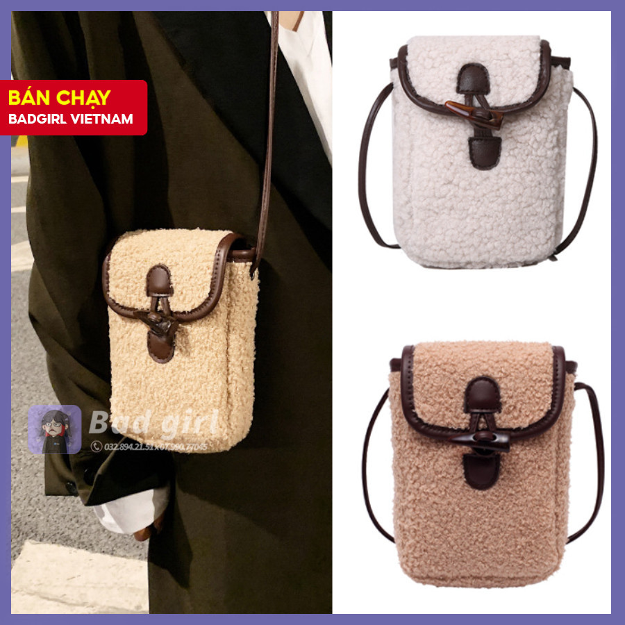 Túi xách mini nhiều màu túi đeo chéo mini lông cừu phong cách hàn quốc BADGIRL BD7789