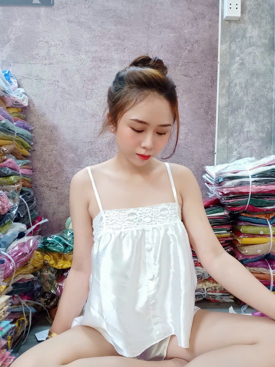Set Đồ Hai Dây Phối Ren Vải Phi Lụa Có Tăng Đưa Mềm Mại Freesize Dưới 58kg - Set Bộ Đùi Phối Ren Vải Phi Lụa
