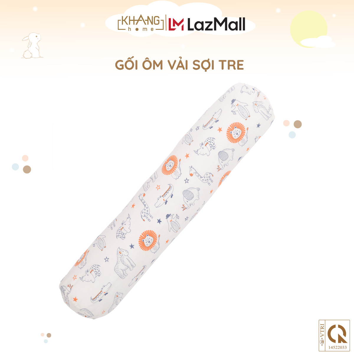 Gối ôm trẻ em vải sợi tre 12x60cm cao cấp khang home - chất liệu sợi tre thiên nhiên thoáng mát và thấm hút nhanh