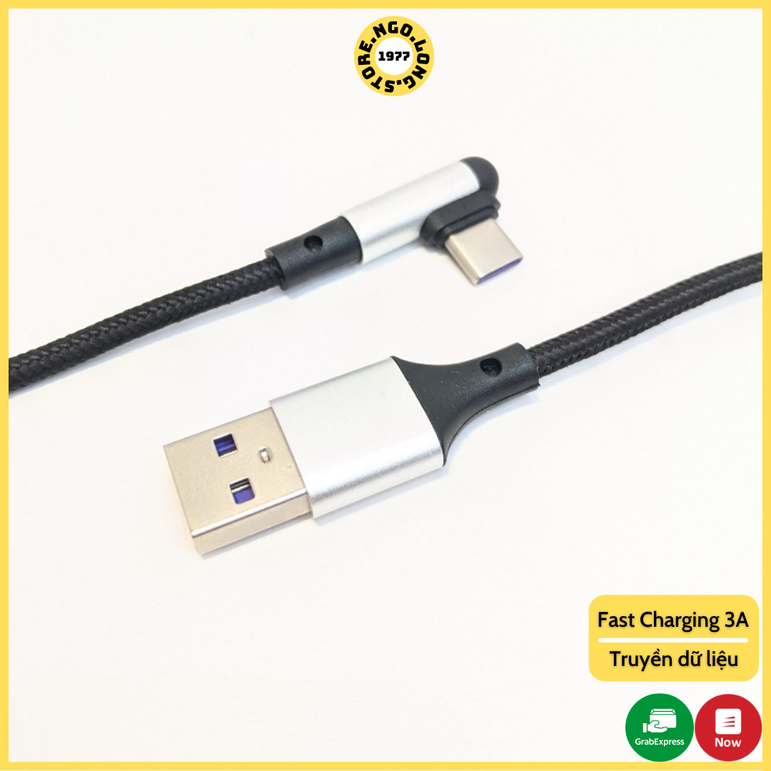 Dây Cáp Sạc Gập Đầu 1m2/ Cáp Sạc Nhanh 3A (Truyền Dữ Liệu) / Micro usb, type c, iphone, samsung - ( cáp sạc không vướng tay khi chơi game )