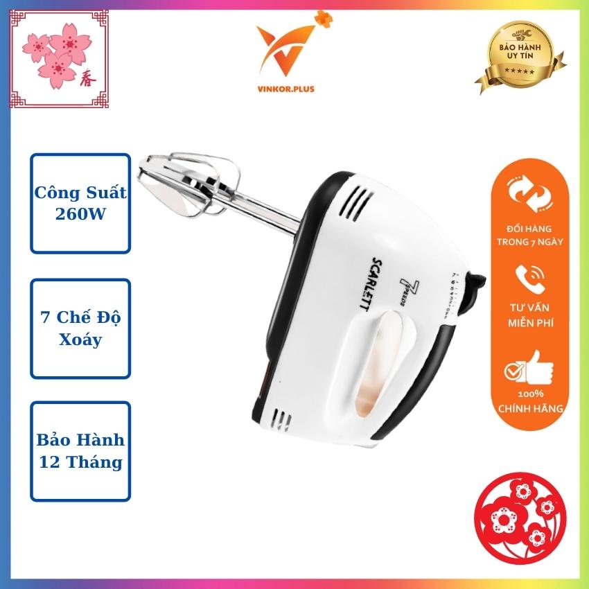 [QUÀ TẾT-HÀNG TỐT]Máy đánh trứng cầm tay mini SCARLETT (BẢO HÀNH 12 THÁNG) 7 tốc độ công suất 260W, que đánh bột đa năng