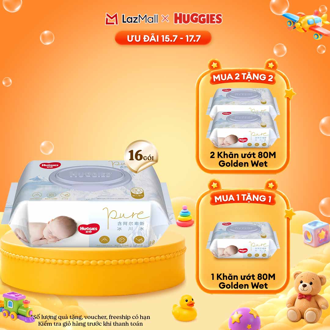 [CHỈ 15-17/7 QUÀ TẶNG SLCH] Combo 16 Khăn ướt Huggies Golden Wet Wipes 80 miếng