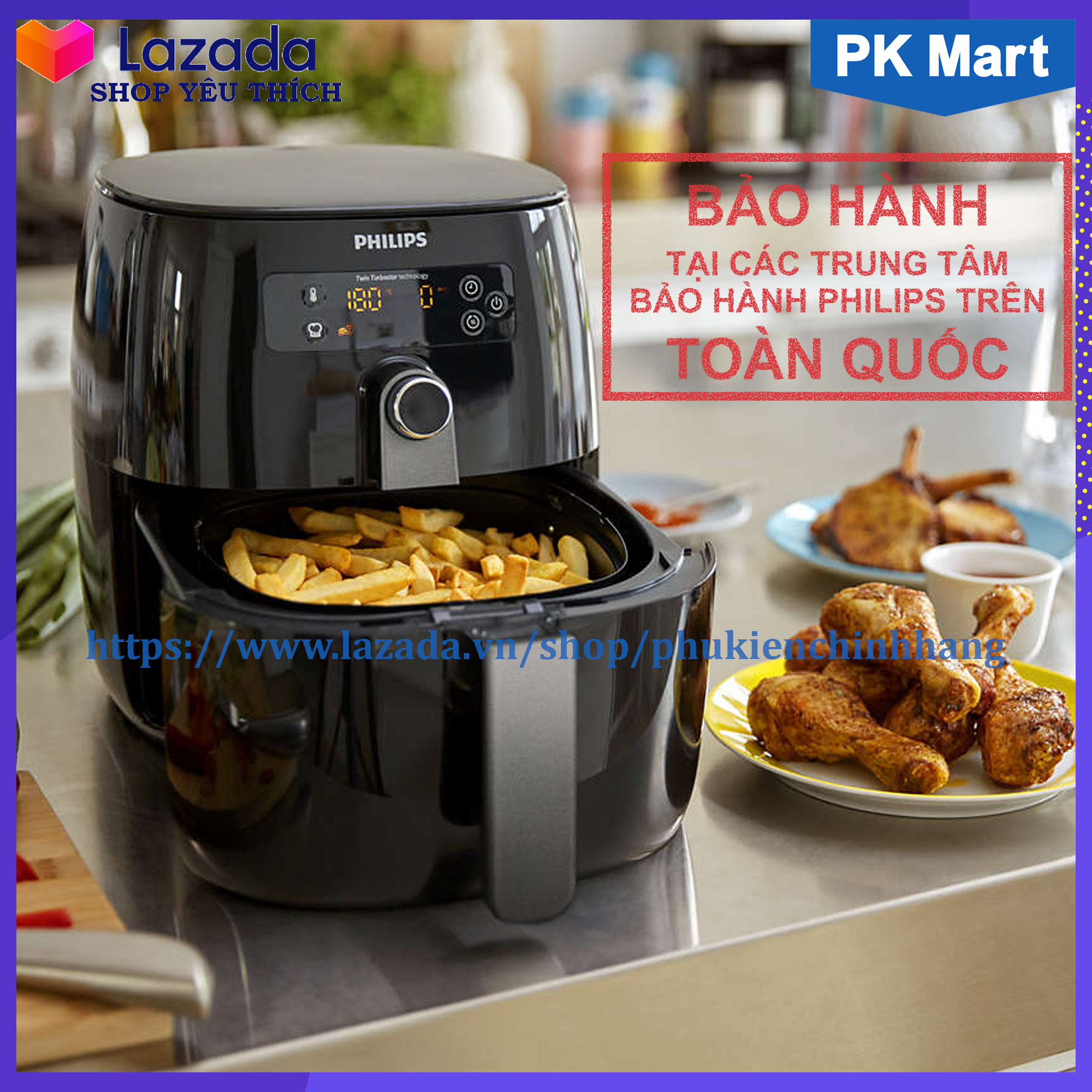 Nồi chiên không dầu điện tử Philips HD9745 có khay nướng bánh đi kèm