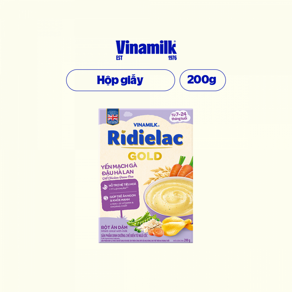 5 Hộp Bột Ăn Dặm Ridielac Gold Yến Mạch Gà Đậu Hà Lan - Hộp Giấy 200g