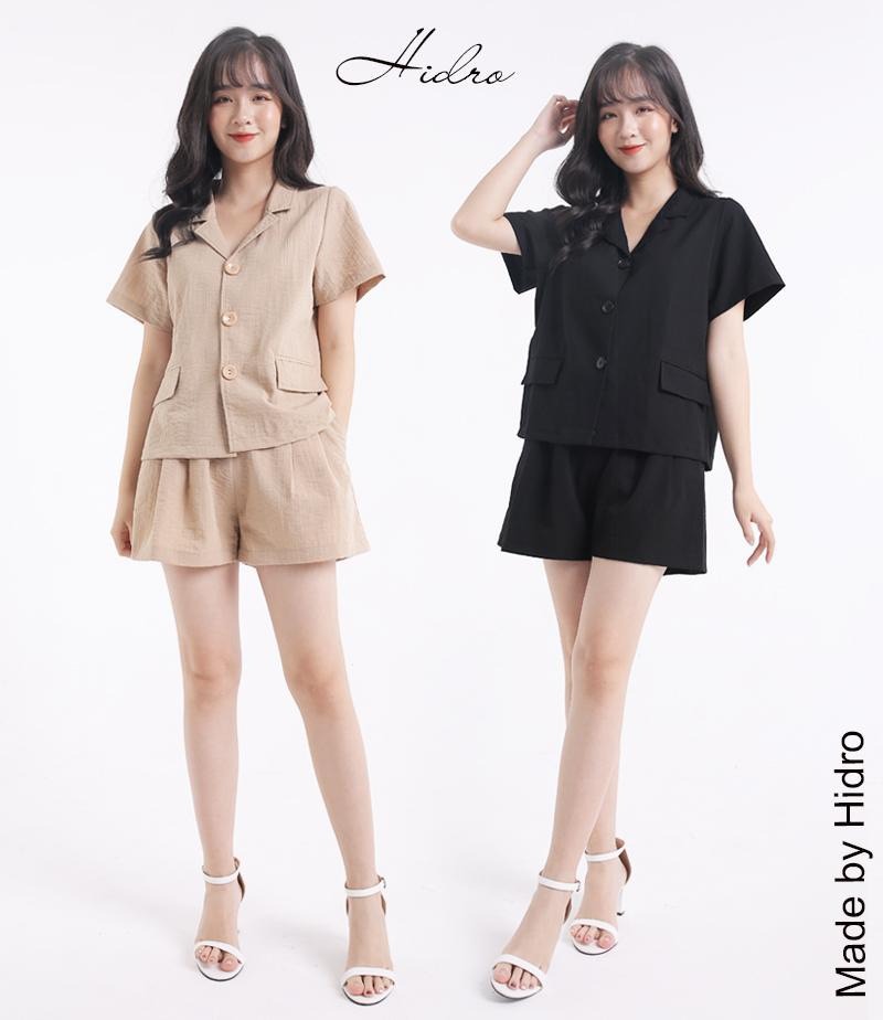 Set áo ký giả quần sooc đũi