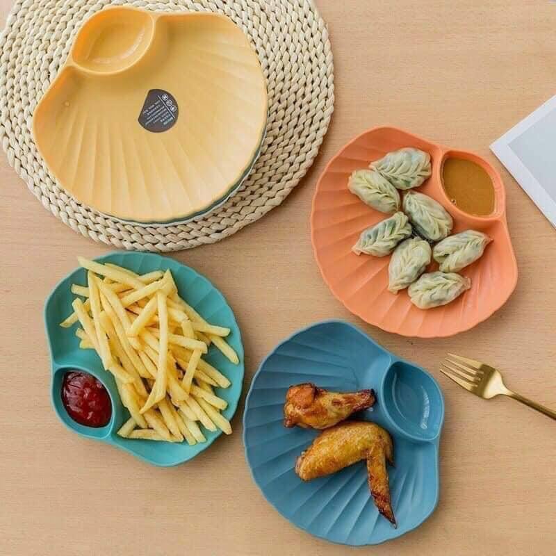 Set 4 đĩa đựng thức ăn để bàn hình sò - set 4 đĩa nhựa dercor đẹp màu sắc bắt mắt