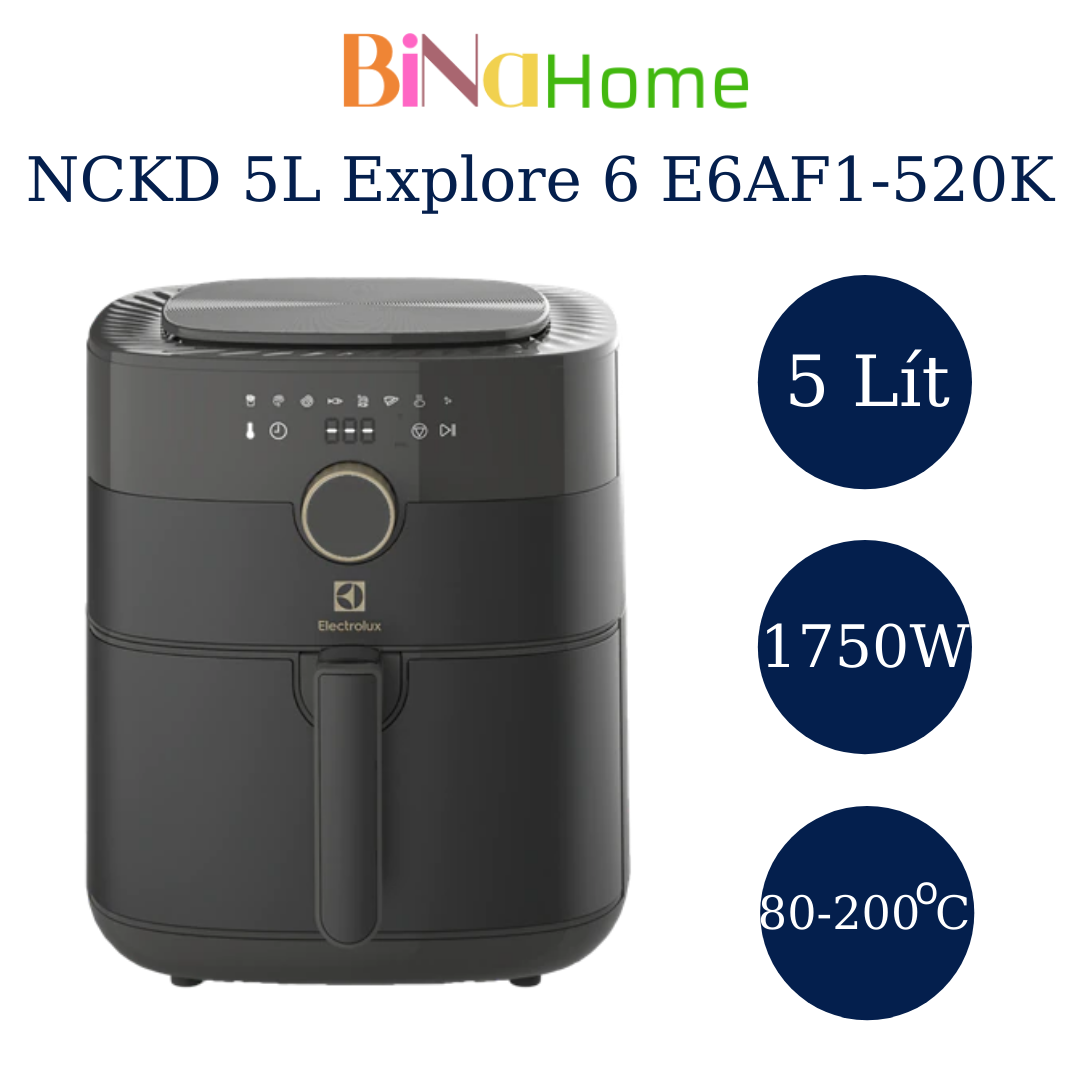 Nồi chiên không dầu electrolux 5l explore 6 e6af1-520k bảo hành 24 tháng binahome