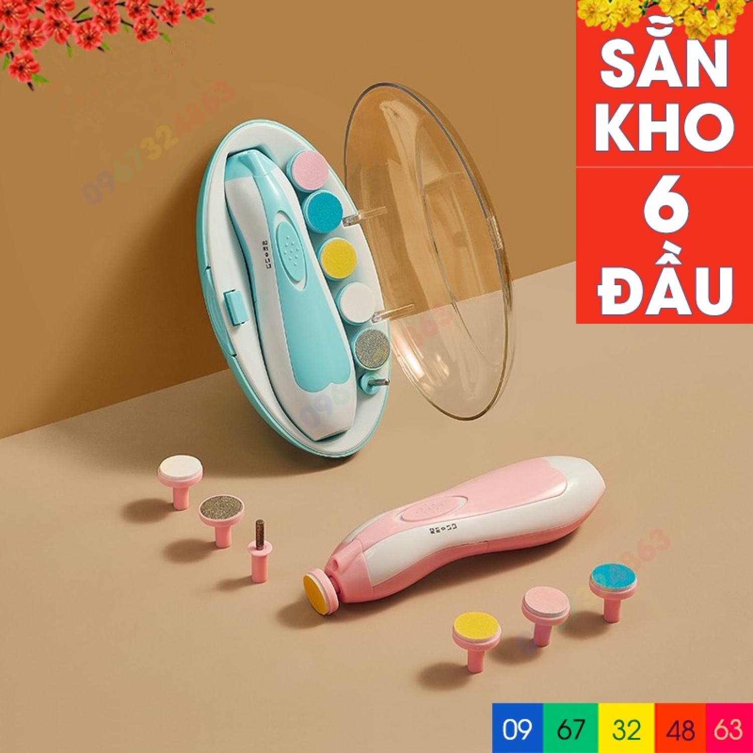 Máy mài móng tay cho bé chạy pin an toàn không gây tiếng ồn có 6 đầu thay dùng được cho cả gia đình