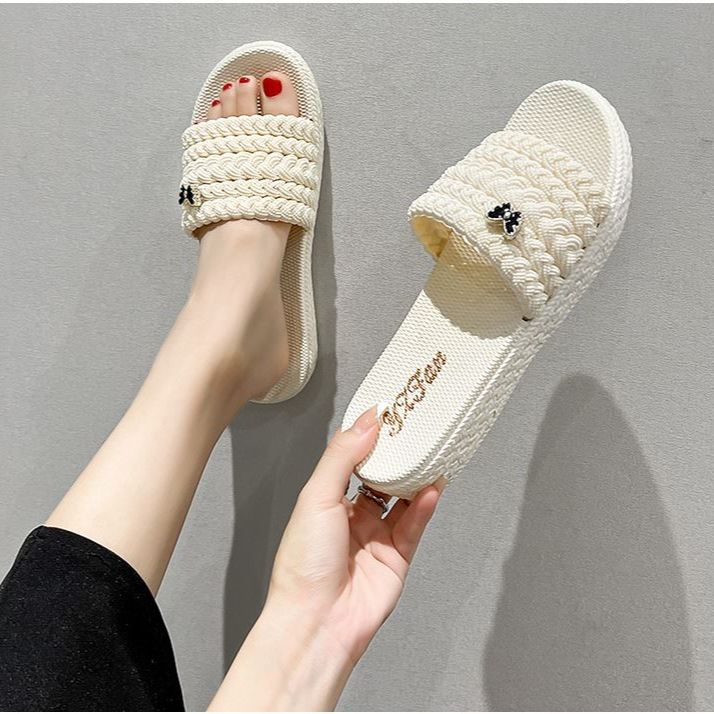 Dép lê quai ngang nữ đế 3cm di biển đi du lịch chống trượt hàng quảng châu