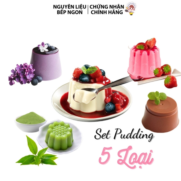 SET PUDDING 5 LOẠI: SOCOLA, TRỨNG, KHOAI MÔN, MATCHA, DÂU - NGUYÊN LIỆU BẾP NGON