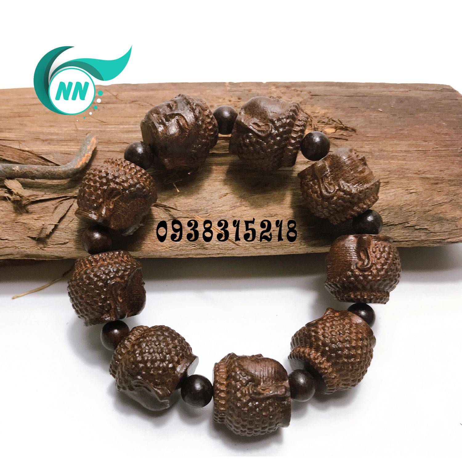 Vòng Tay Đeo Gỗ Hương Thơm 9 Hạt 20 mm Tứ Đạt Đạo , Mẫu Phật Thích Ca Mâu Ni , Thuận Lợi Dể Làm Ăn , May Mắn