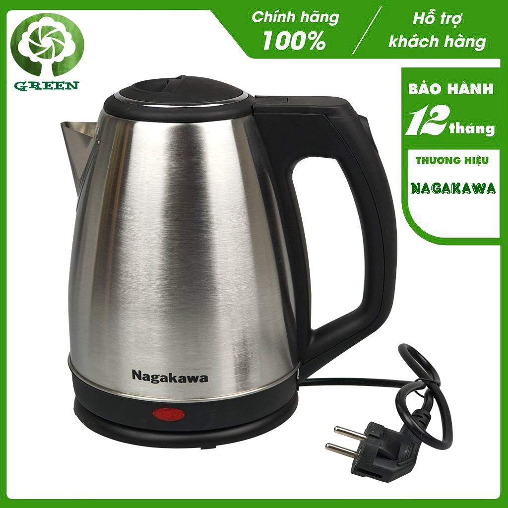 Ấm siêu tốc inox nagakawa nag0312,dung tích 1.8l, công suất 1500w bảo hành 12 tháng