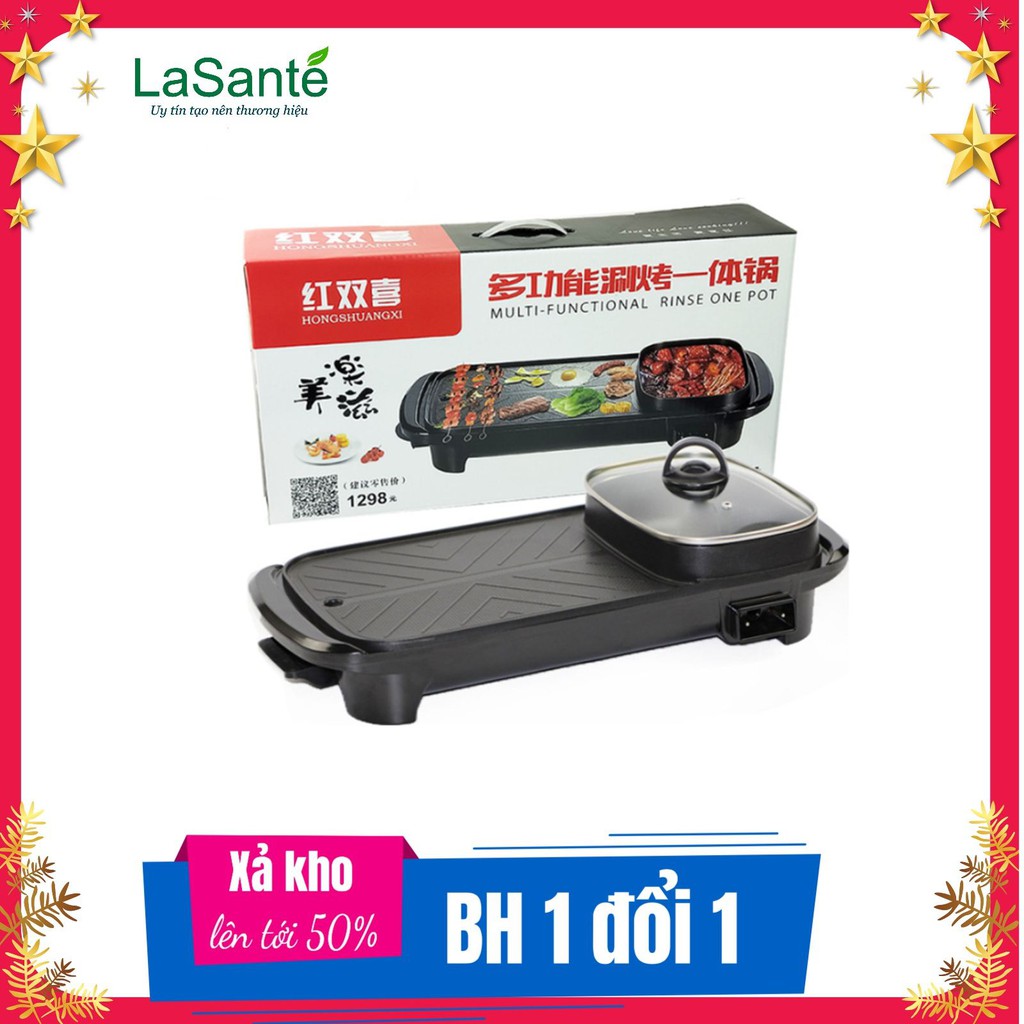Bếp Lẩu Nướng Đa Năng HongShuangxi-1298, nồi lẩu nướng đa năng,nồi nướng lẩu đa năng, bếp lẩu nướng đa năng 2 trong 1, hàng cao cấp được phủ lớp men trống dính cao cấp không có độc hại với người dùng  BH 12 THÁNG