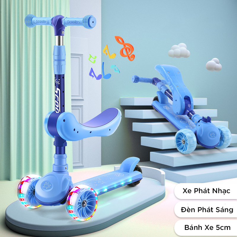 Xe trượt scooter 3 bánh độ bền cao - xe scooter cao cấp cho trẻ, kích thước & màu sắc đa dạng, phù hợp với nhiều độ tuổi khác nhau, xe trượt scooter bánh phát sáng nhạc, có ghế ngồi chịu lực lên tới 100kg an toàn cho bé.