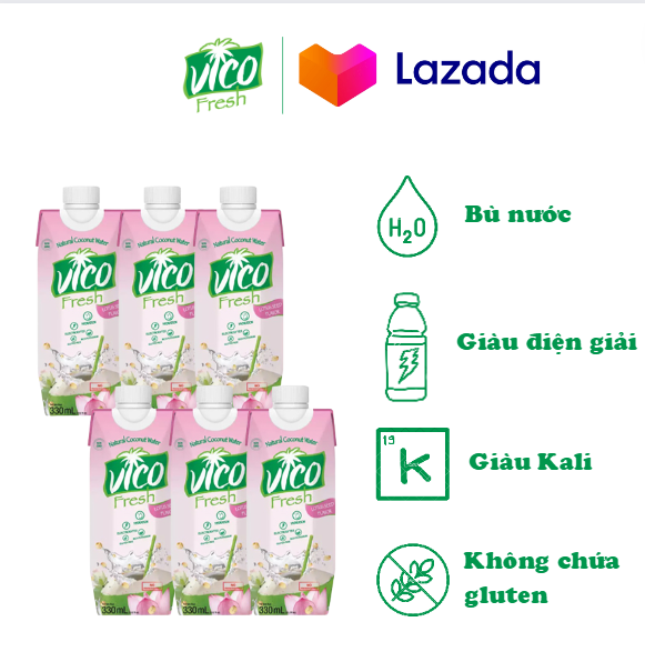 Combo 6 hộp nước dừa vico fresh 330ml - vị sen