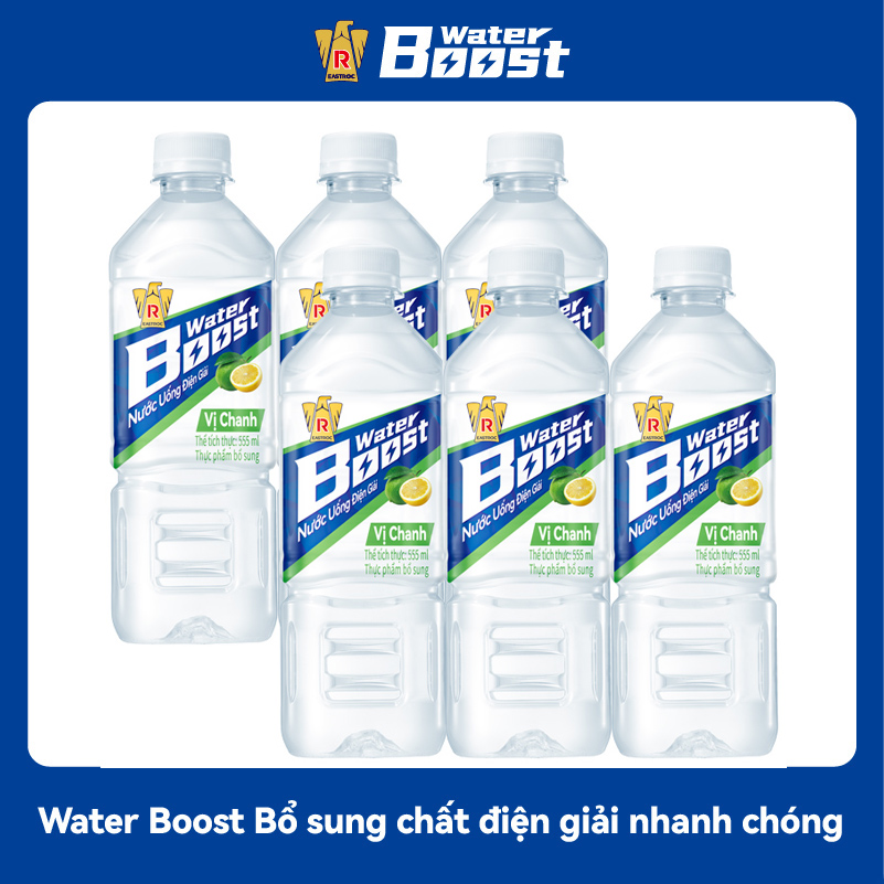 6 Chai Nước Giải Khát Water Boost Nước Uống Điện Giải Thể Thao Vị Chanh (555ml/chai)