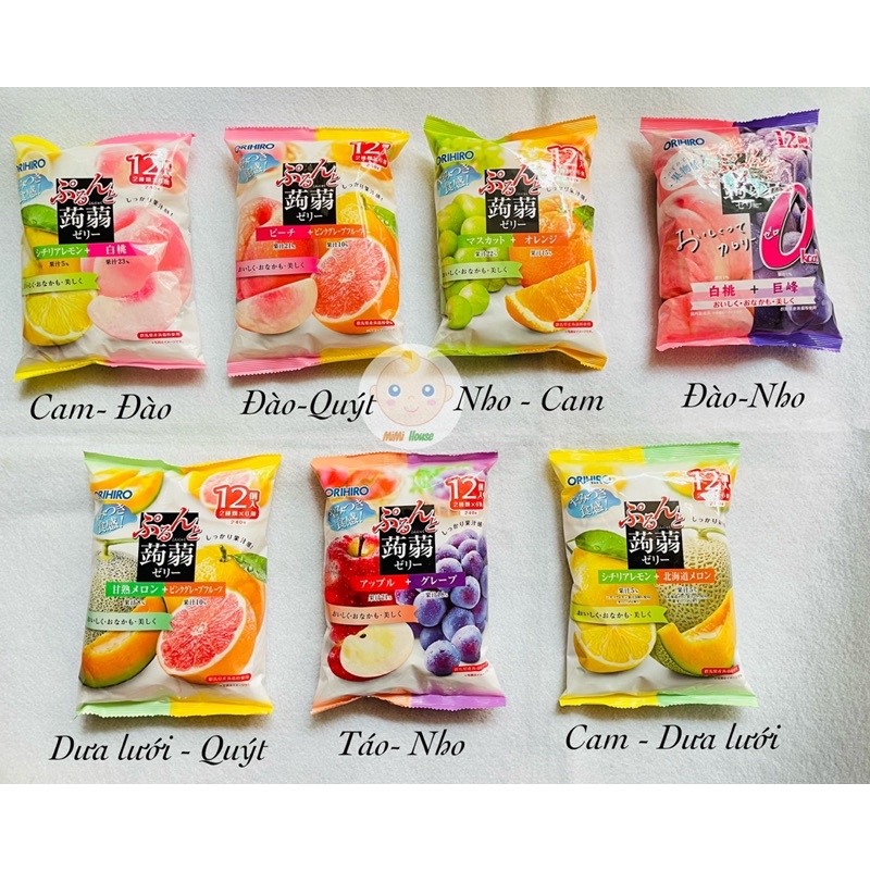 Thạch trái cây, thạch hoa quả orihio mix 2 vị 12 túi x 20g dành cho bé 12m+