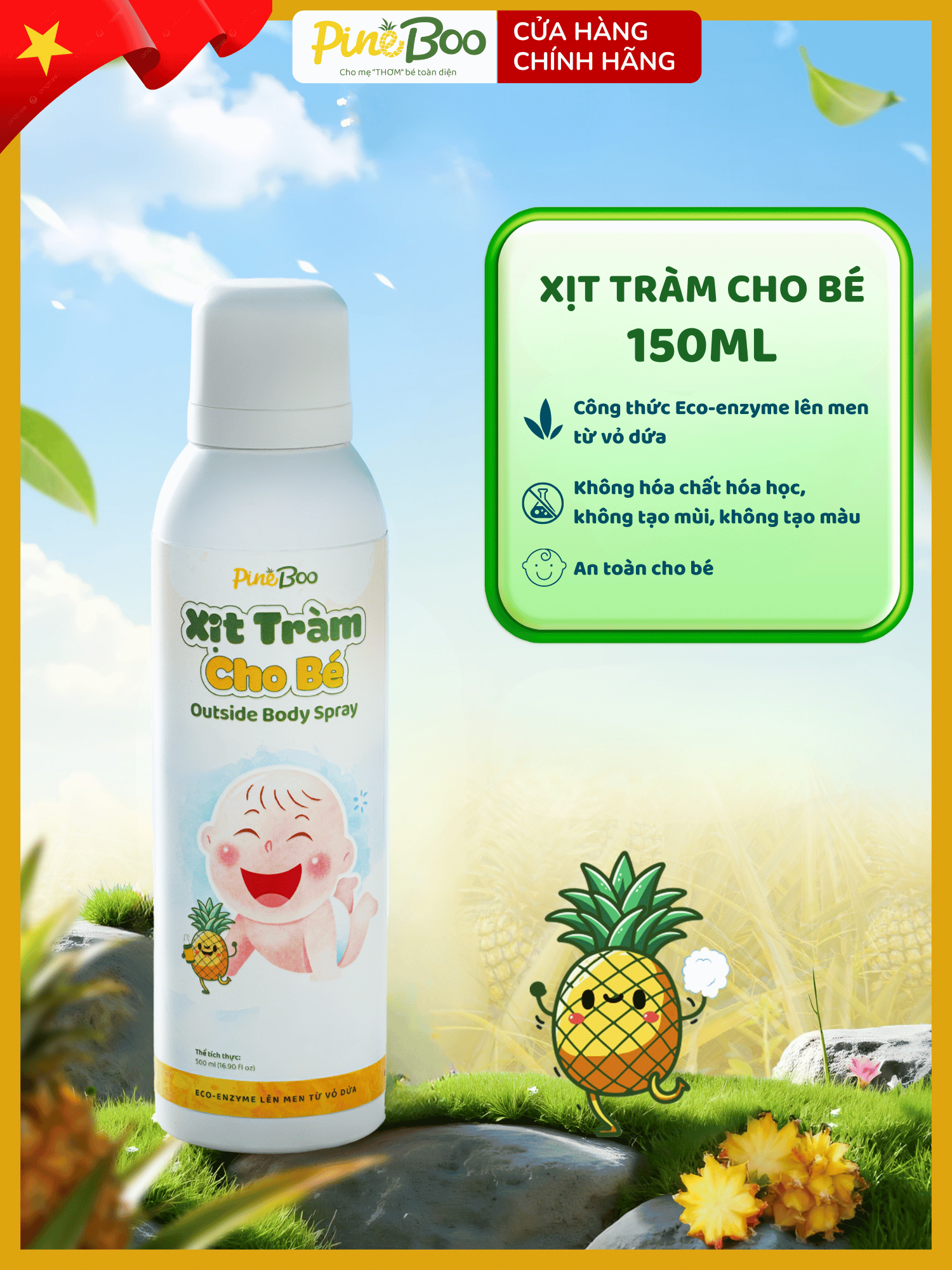 Xịt Tràm Cho Bé PineBoo 150ml –Tinh Dầu Tràm Trà & Bạch Đàn Chanh, Dịu Lành Khử Mùi Và Bảo Vệ Bé Yêu