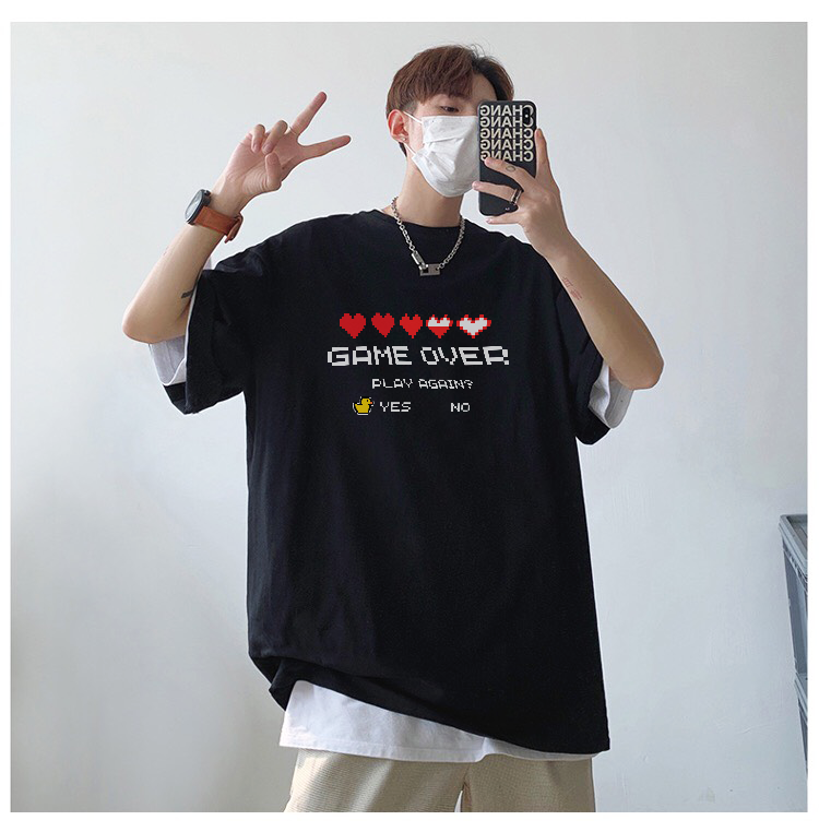Áo thun tay lỡ form rộng unisex, áo phông unisex nam nữ form rộng tay lỡ game over siêu hot