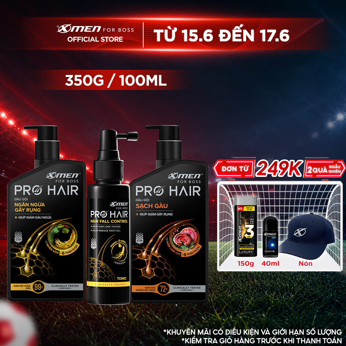 MỚI-Dầu Gội Thảo Dược Xmen for Boss Pro Hair Ngăn Gãy Rụng/Sạch Gàu 350g/Xịt Ngăn Ngừa Rụng Tóc 100ml-Chiết Xuất NhânSâm