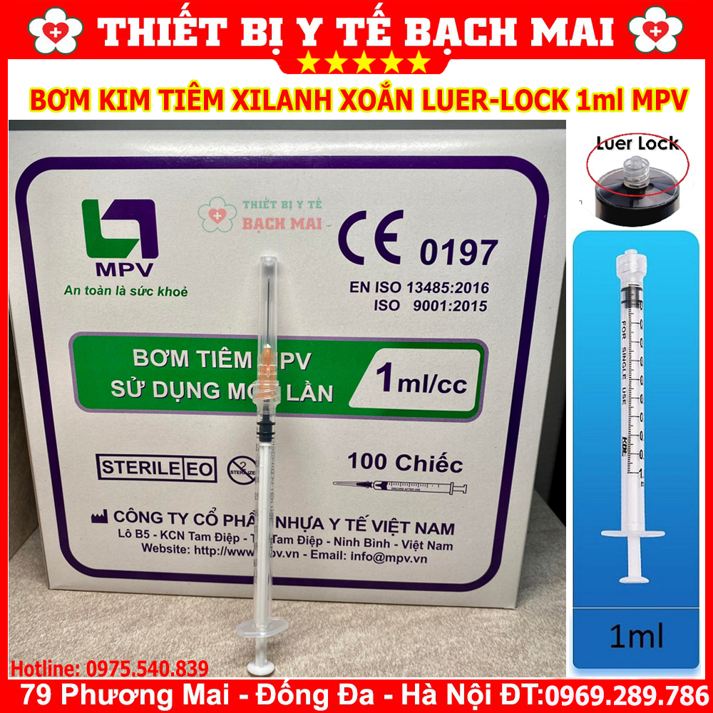 Hộp 100 Bơm Kim Tiêm Xilanh Xoắn Luer-Lock Tiết Kiệm Tinh Chất Tiêm prp Lắp Đầu Kim Meso 34G MPV 1ml