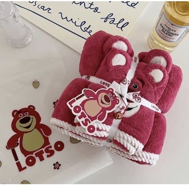 Sét 2 khăn tắm + khăn mặt gấu hồng lotso