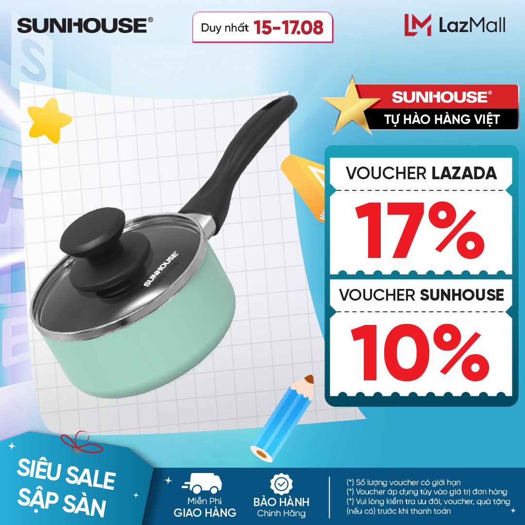 Quánh chống dính Sunhouse ECO Baby SHG14BB2 - Không dùng cho bếp từ - 2 lớp chống dính an toàn - Tay cầm chống bỏng
