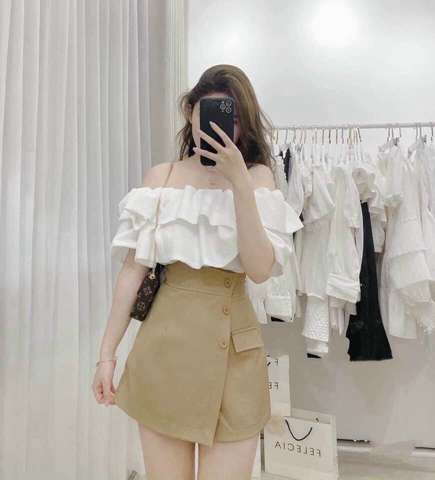 [ Voucher 50k Freeship Max 0 đồng toàn quốc ]SET ĐỒ BỘ TIỂU THƯ THANH LỊCH ÁO TRỄ VAI CHÂN VÁY CHÉO NÚT XINH XẮN