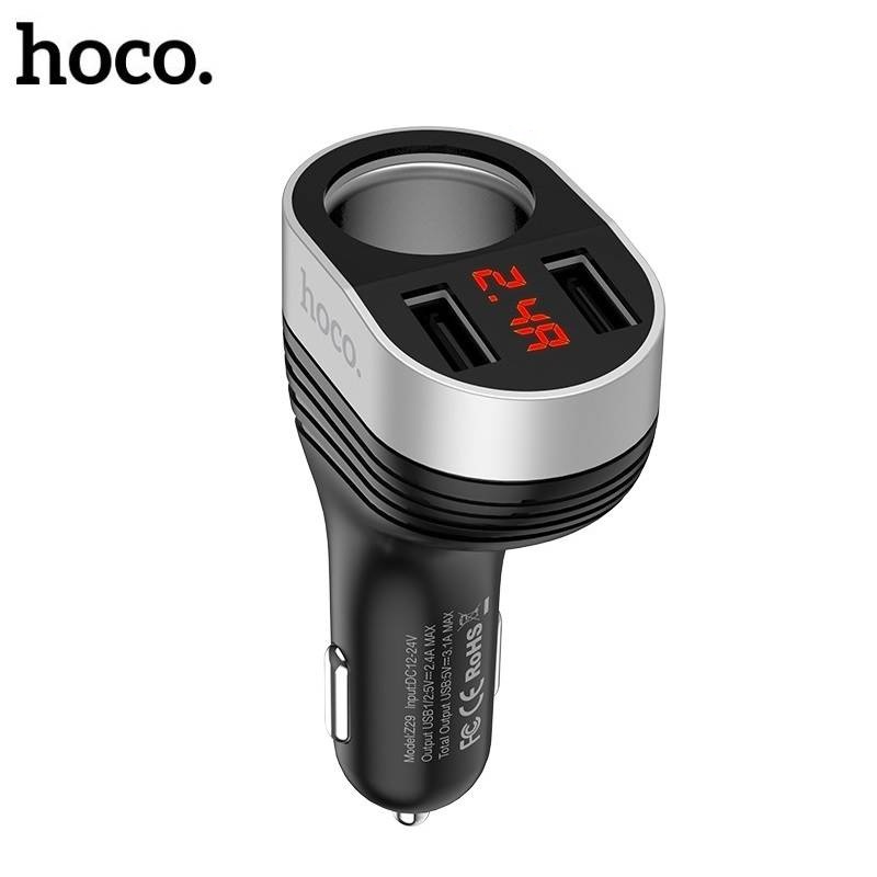 Cốc sạc xe hơi hoco z29 1 cổng tẩu sạc, 2 cổng sạc usb