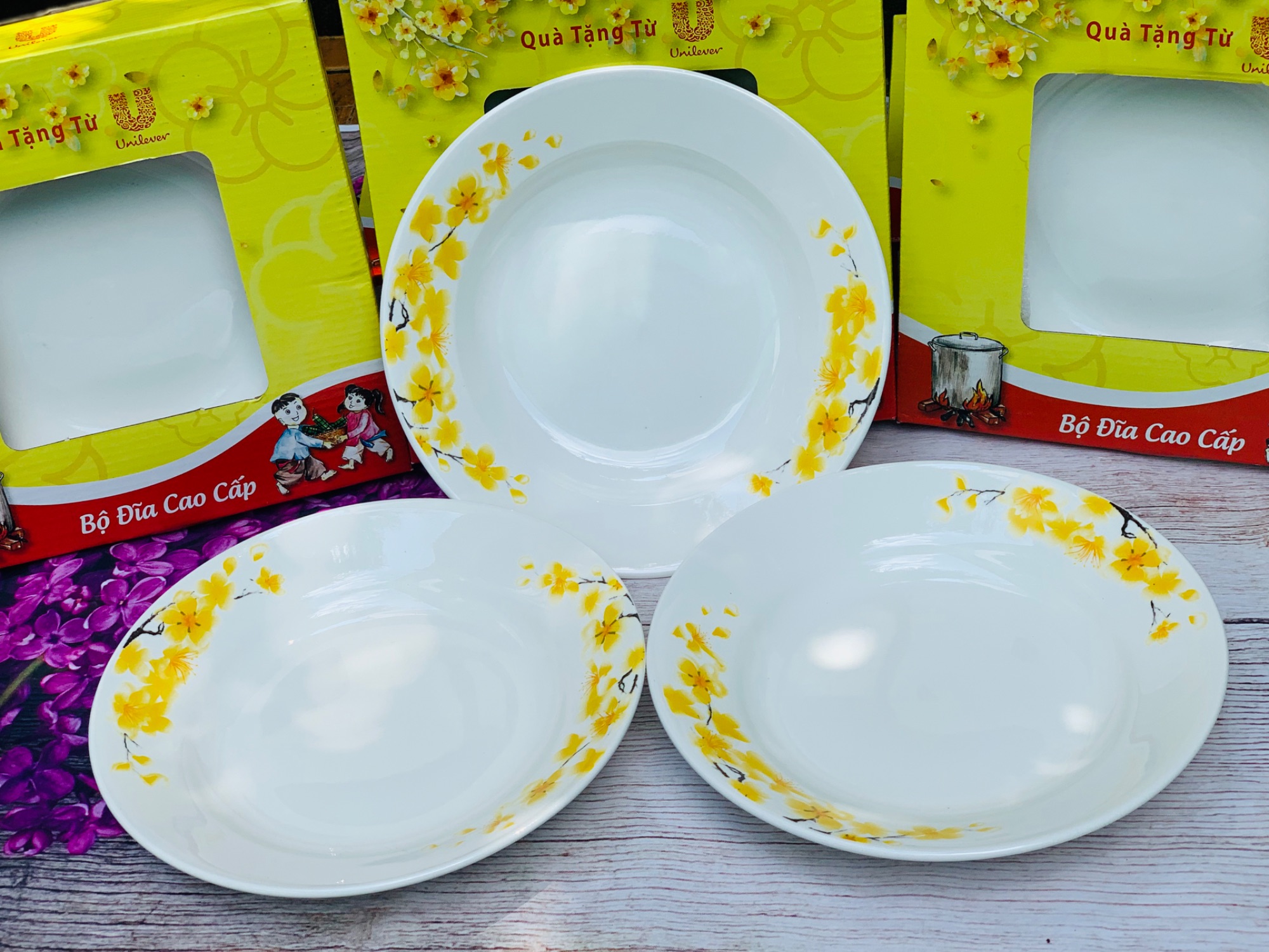 Bộ 3 đĩa sứ tráng men cao cấp, dày dặn, cao cấp