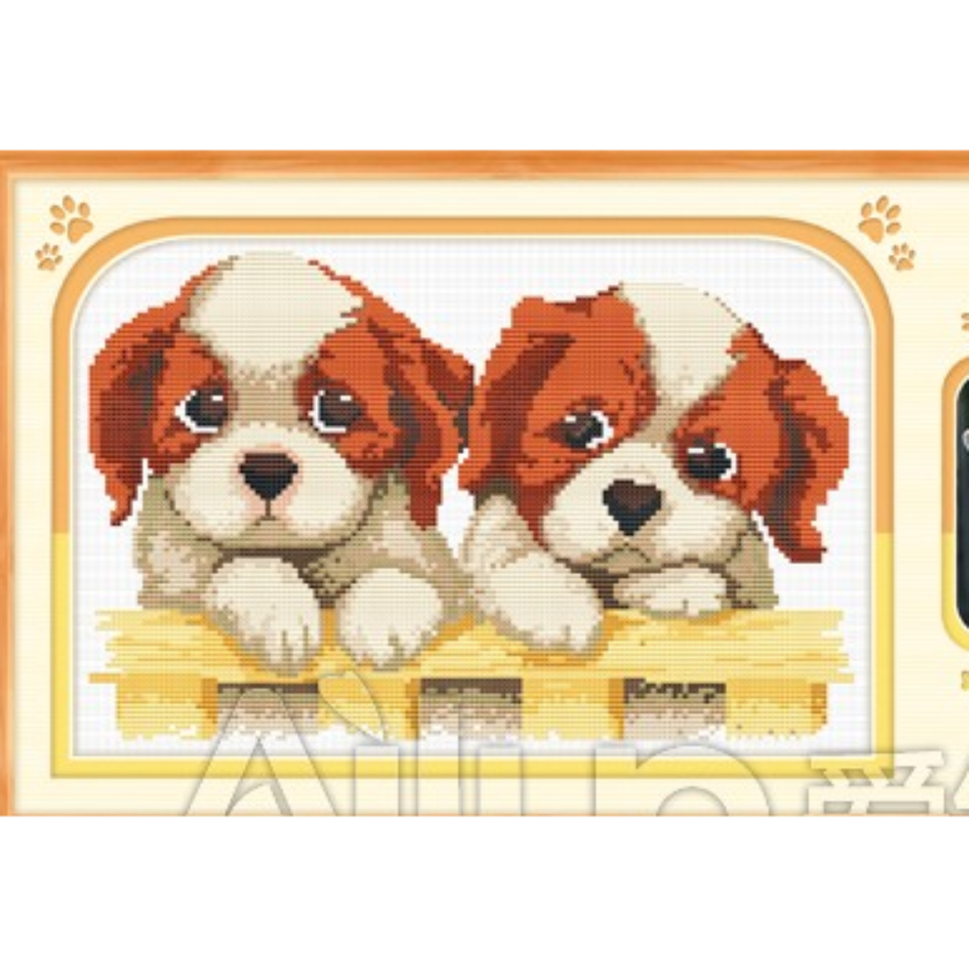 Xả hàng tranh thêu 2 chú chó 21609 kt 35x23cm chưa thêu
