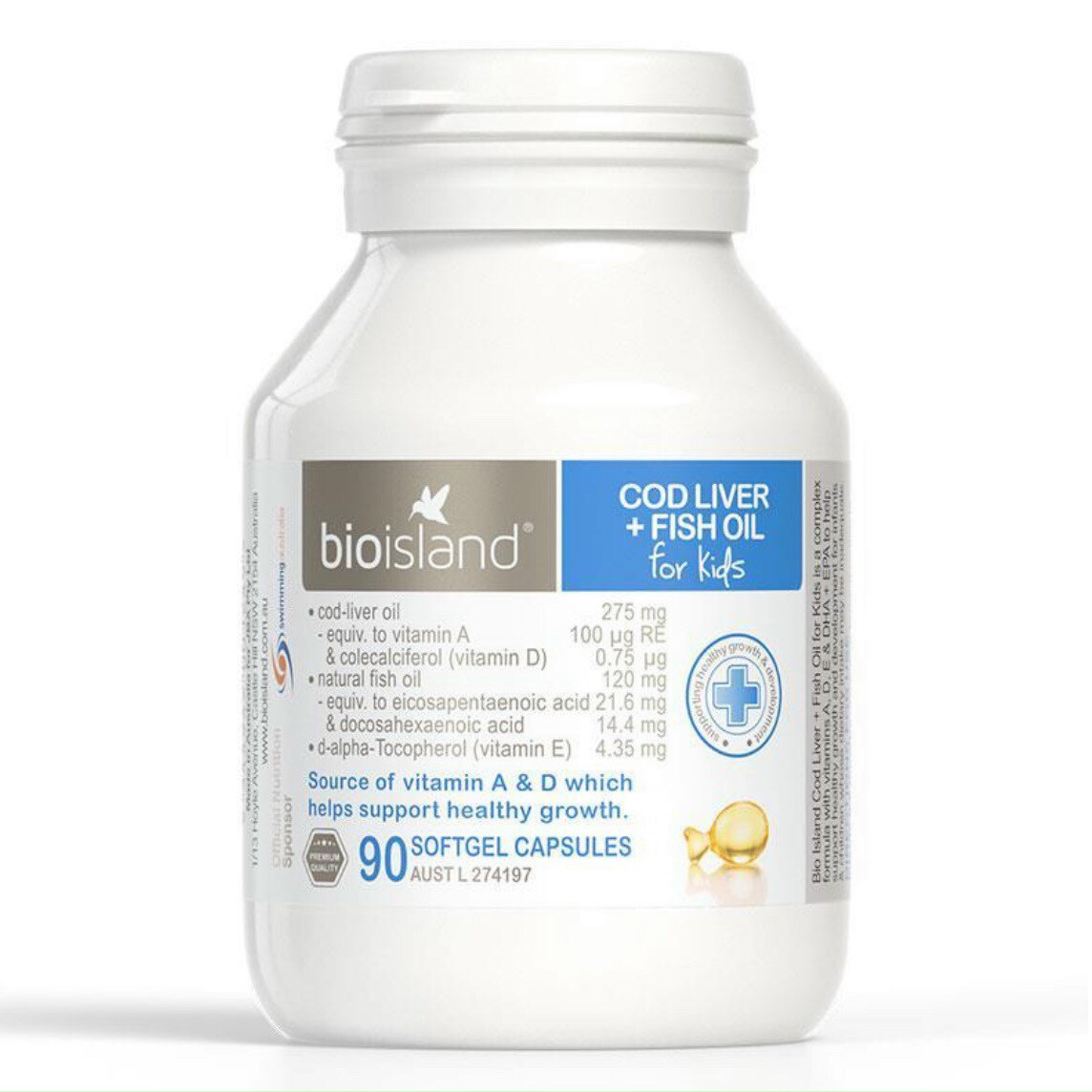 Viên uống dầu cá tuyết cho trẻ - Bio island Cod Liver + Fish oil for kids (90 viên)