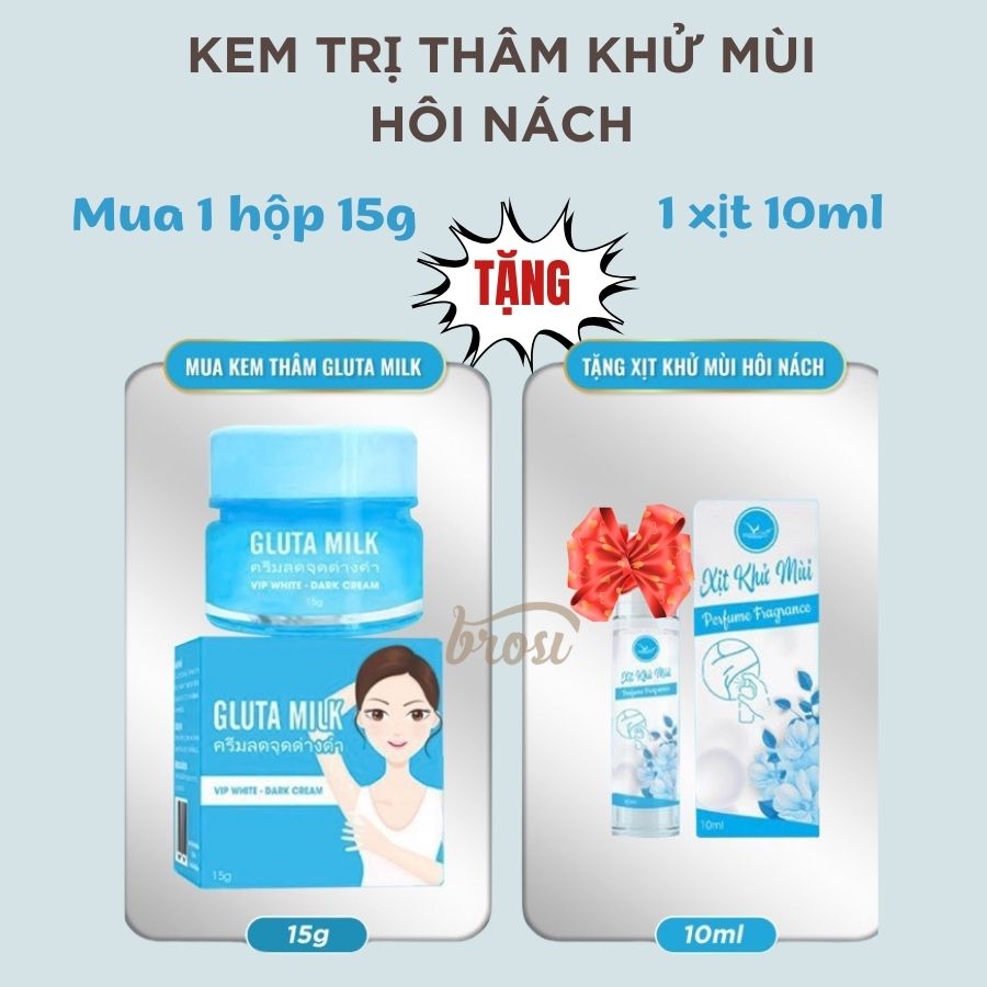 Kem giảm thâm nách, trắng nách gluta milk mua 1 tặng 1 brosi
