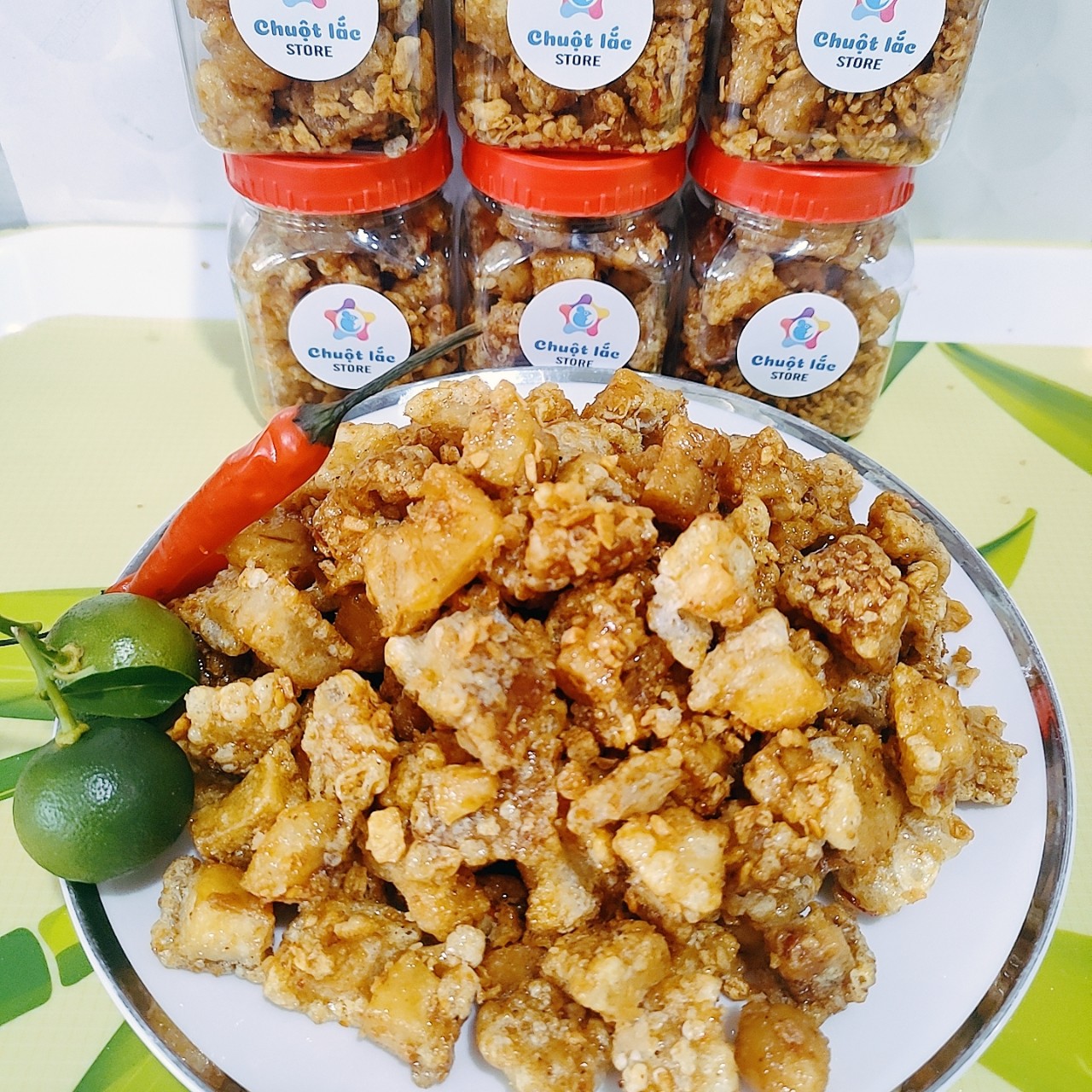 Đồ Ăn Vặt Tóp mỡ sốc tỏi ớt, tóp mỡ rim mắm tỏi hủ 70gr