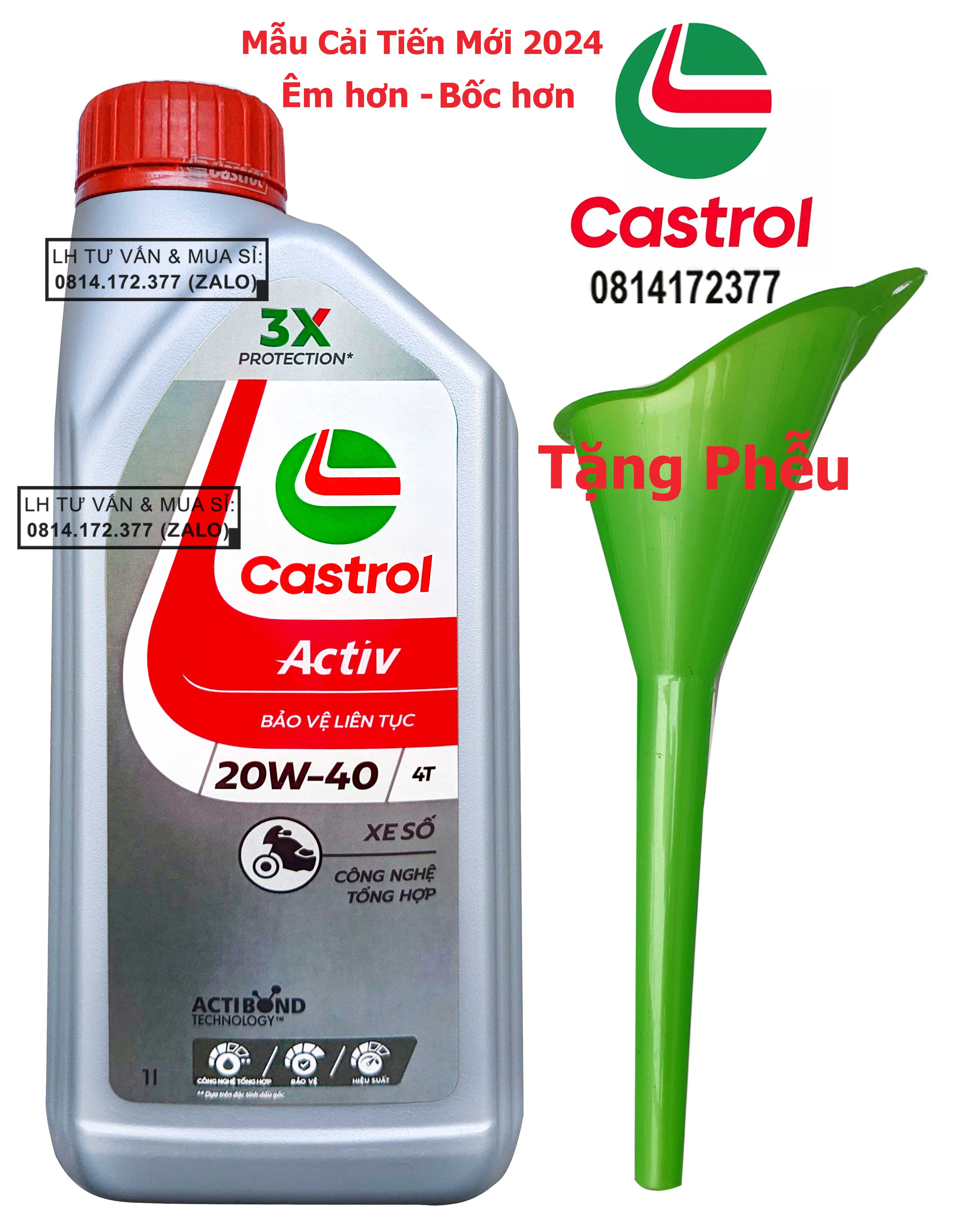 Bình 1l dầu nhớt xe số castrol activ - 20w40 1000ml