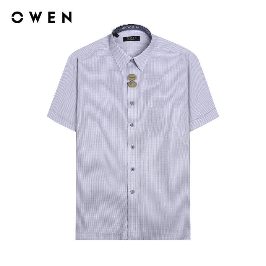 OWEN - Áo sơ mi nam ngắn tay Body Fit AB230748NT màu Ghi chất liệu Bamboo