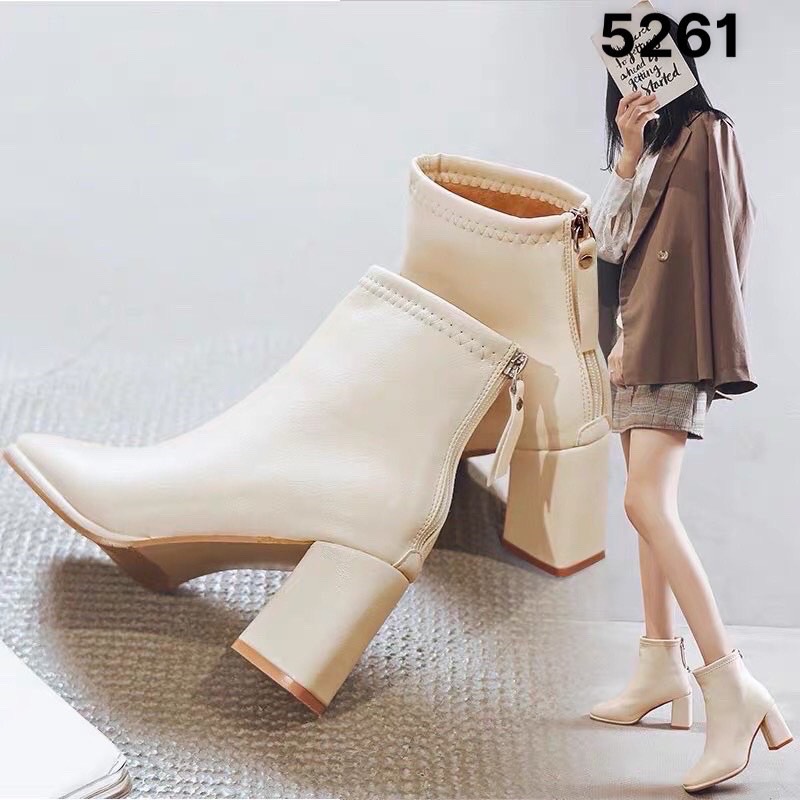 Giày boots cổ ngắn mũi vuông gót vuông 7cm M5261 đơn giản G1083